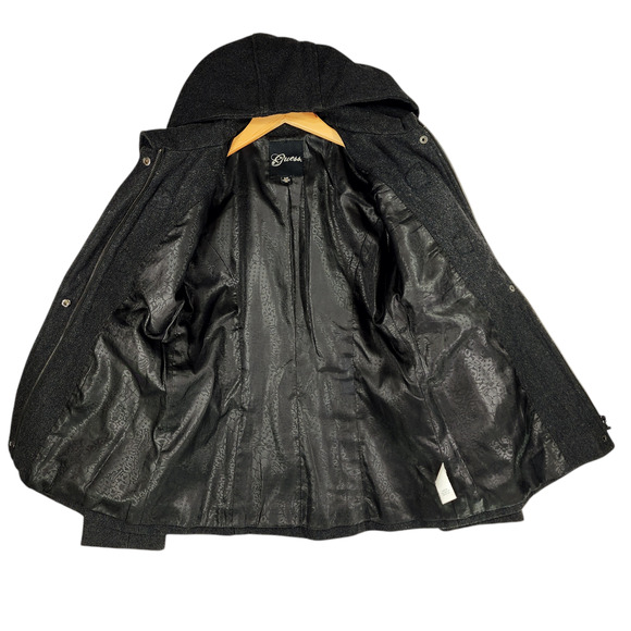 Guess Wool‎ Peacoat S Women Removable Hood Black Pockets Horn Toggle Buttons 90s - Picture 3 of 15